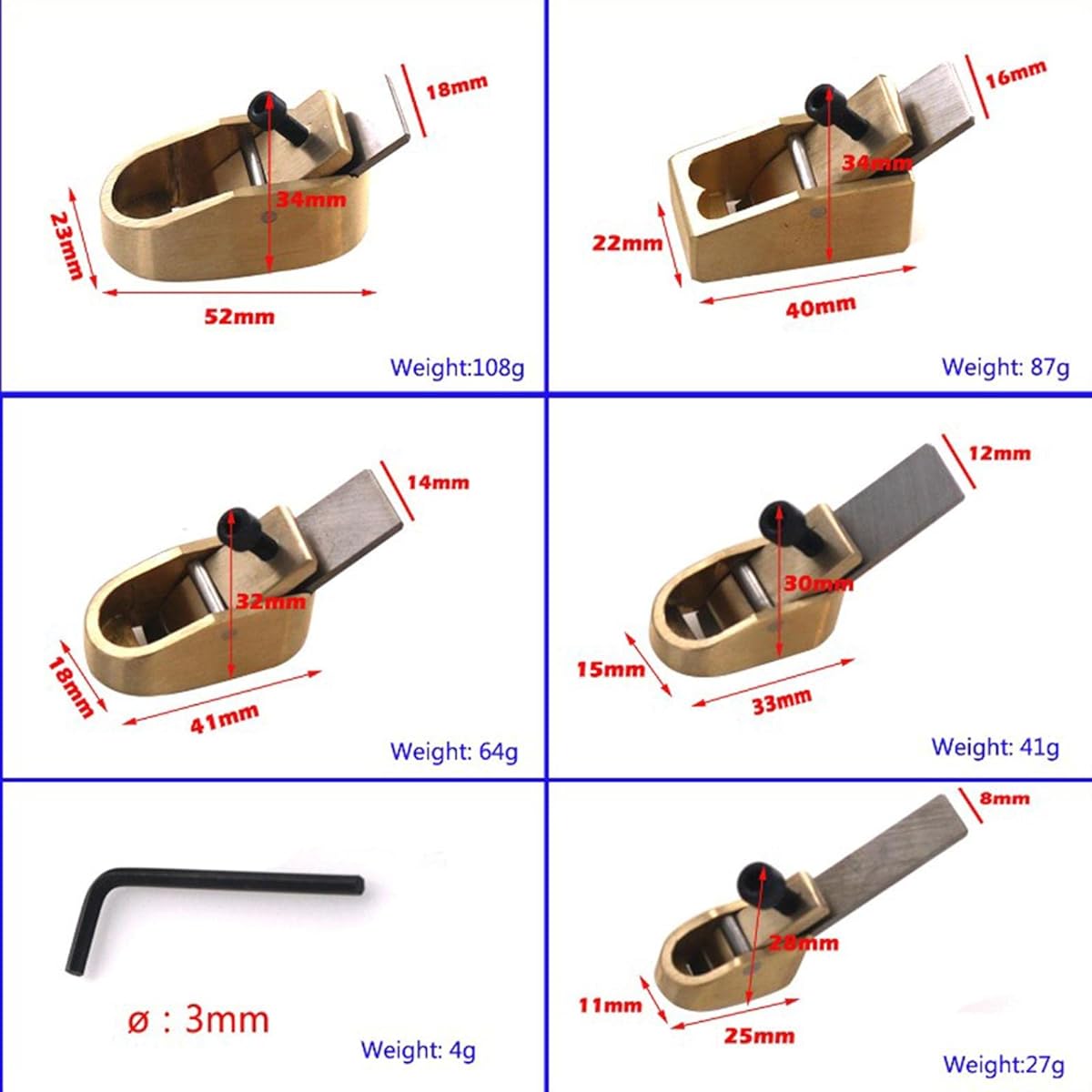 Colaxi 5Pcs Violin Thumb Planer Mini Thumb Planer Repair Brass Woodworking Curved Easy to Use Fine Workmanship, Bronze