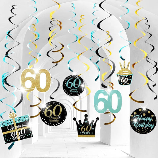 40th Birthday Party Decorations Birthday Party Teal Gold Hanging Swirls Ceiling Decor Happy 40th Birthday Party Ceiling Hanging Swirls 40th Birthday Decorations Foil Swirls Party Supplies