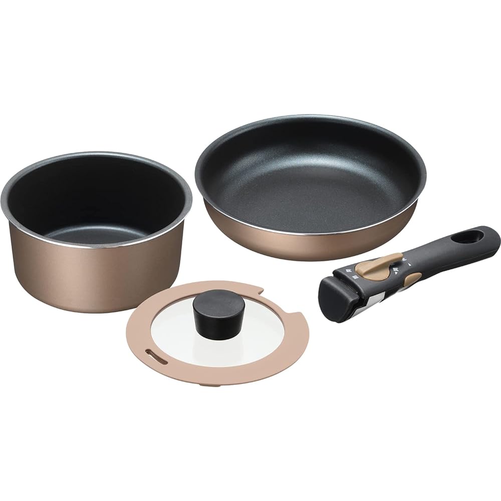 Wahei Freiz Pots and frying pans with removable handles [Set E] Frying pan 26cm & Frying pan 20cm & Stir frying pot 21cm & Deep pan 24cm & Pot 18cm/20cm & Lid 18cm/20cm Buranano II MB-2442