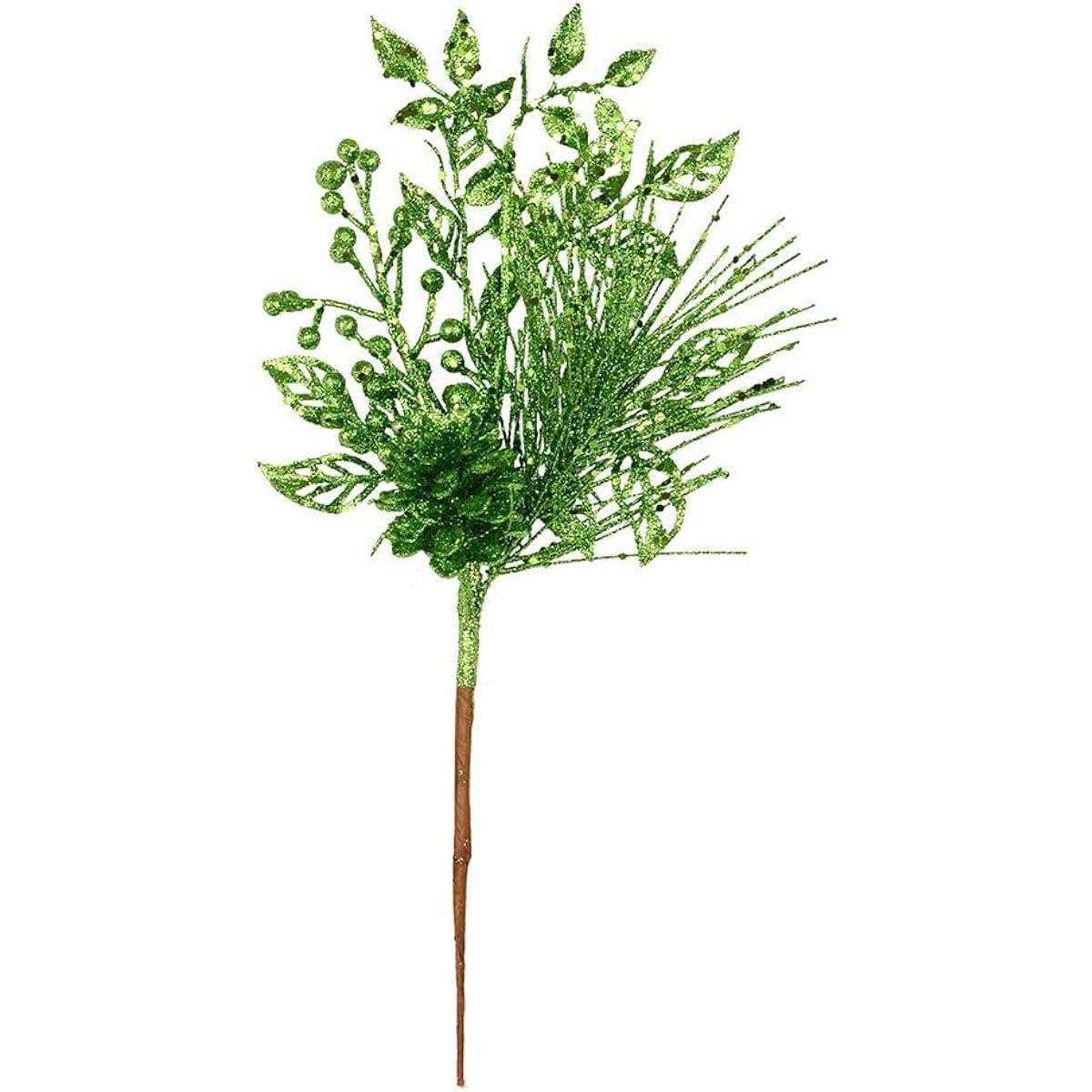 Vickerman 10" Lime Pine Cone Glitter Leaf Artificial Christmas Picks, Pack of 12