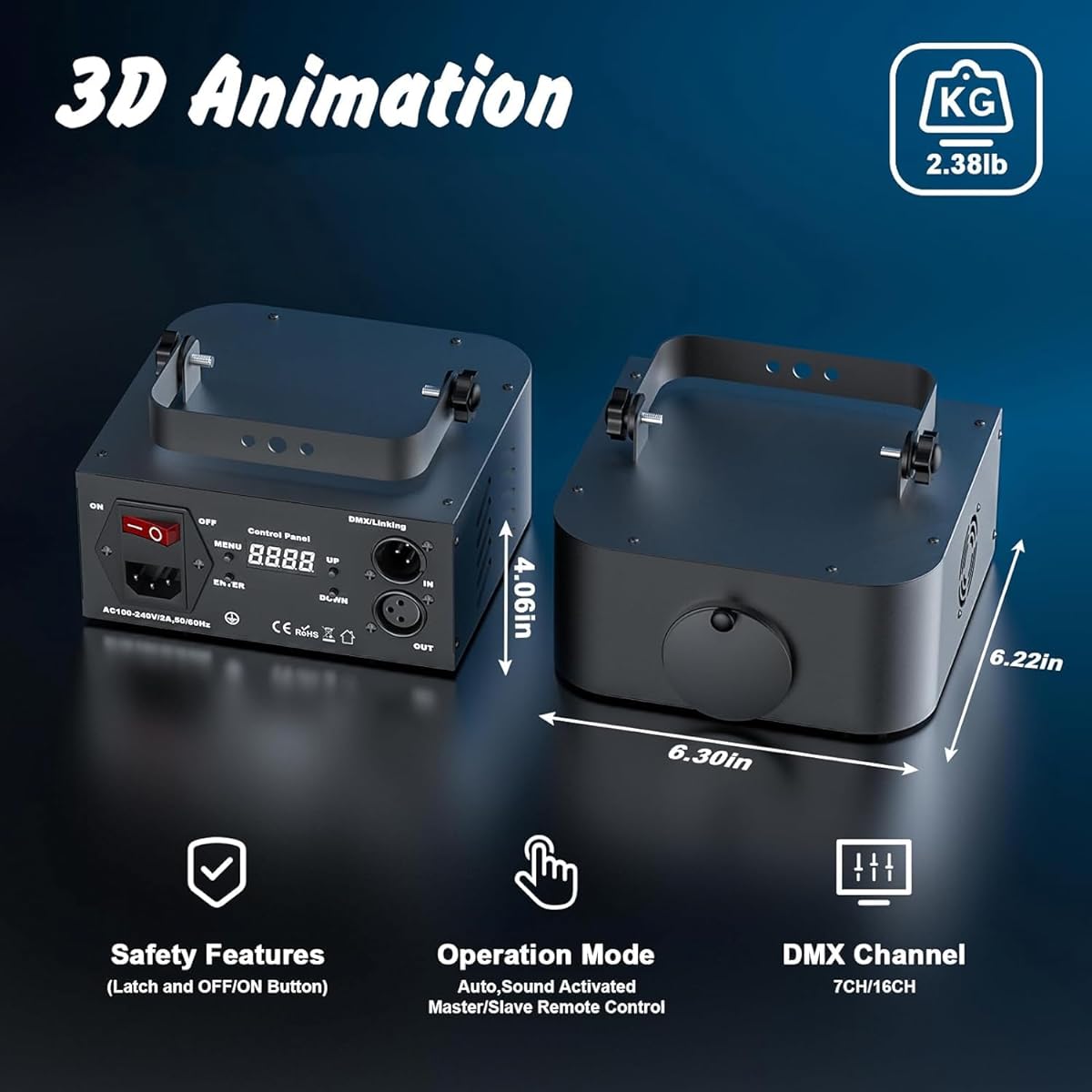 U`King Disco Light Party Light 3D Animation DJ Light Disco Projector with Voice Control &DMX512 Remote Control Perfect for Halloween, Live Show, Family Party, Bar