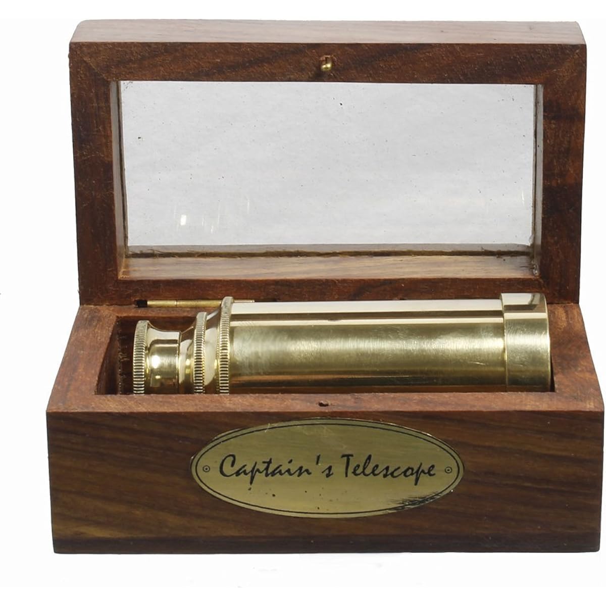 6" Handheld Brass Telescope with Wooden Box Pirate Navigation Halloween Decoration Costume