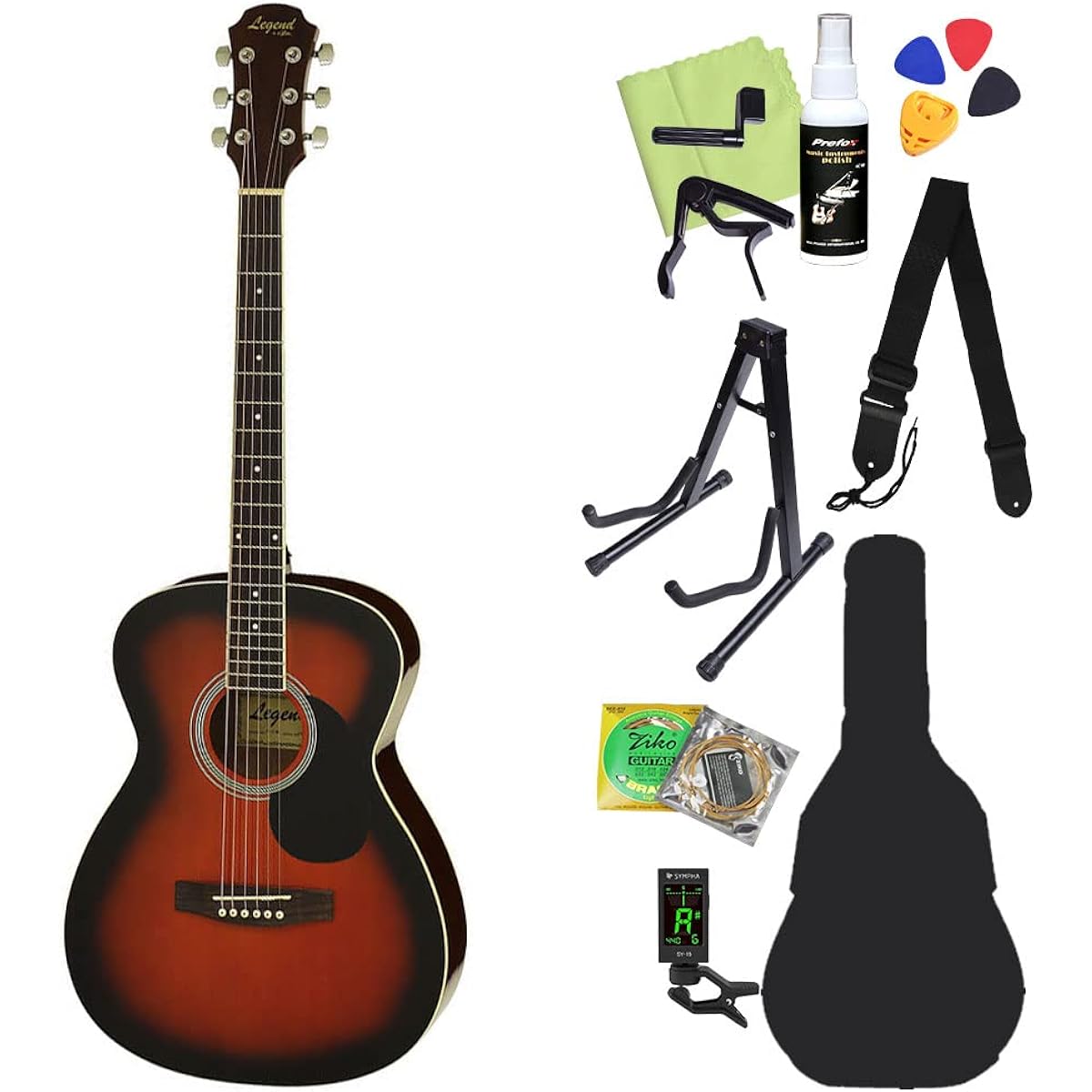 LEGEND FG-15 Acoustic Guitar Beginner 12-Piece Set BS FG15 000 Size Folk Size Legend