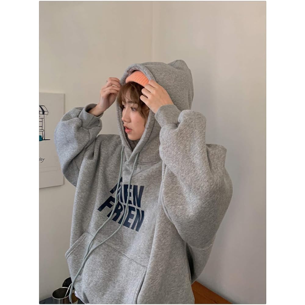 [BEIBANG] Women's Hoodie, Brushed Lining, Hooded Sweatshirt, Loose Pullover, Parka, Big Silhouette, Long Sleeve, Tops, Winter Sweatshirt, Oversized, Korean Fashion