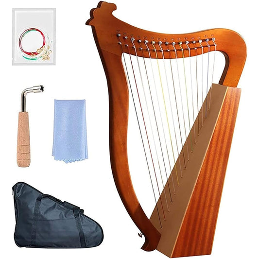 WowZza 15/19 Stringed Lyre Harp, Stringed Instrument, Ancient Style Lyre Handheld Harp with Note Tuning Wrench Pickup, for Beginner Music Lovers Kids Adults/19 String