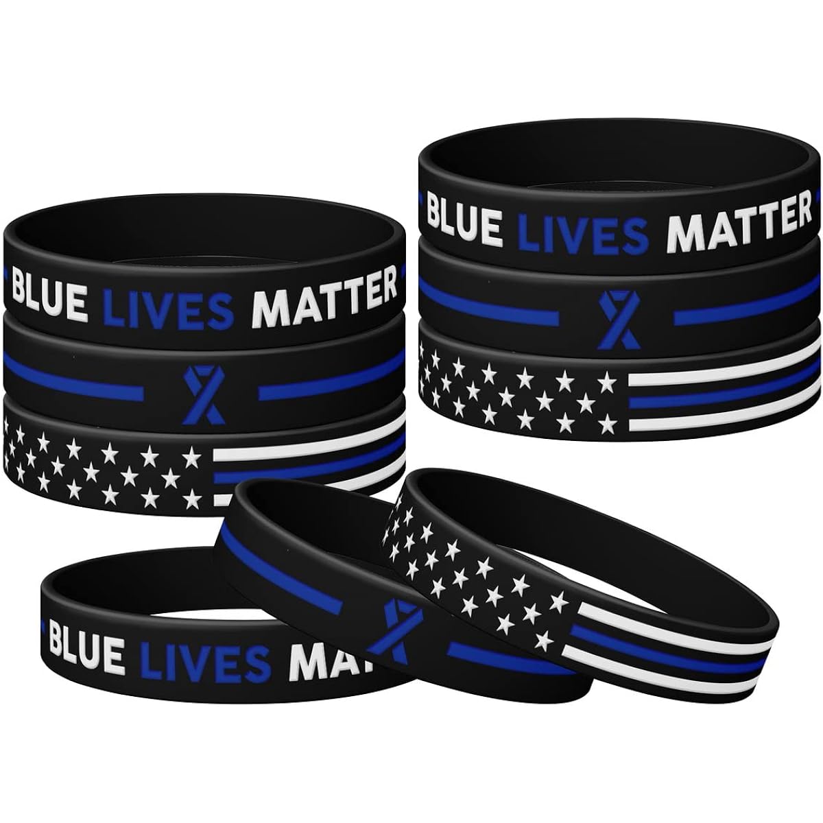 Blue Lives Matter Silicone Bracelets Wristbands Thin Blue Line Bracelets Wristbands with American Flag Support Police Police Party Favors Police Officer Gifts Pack of 12