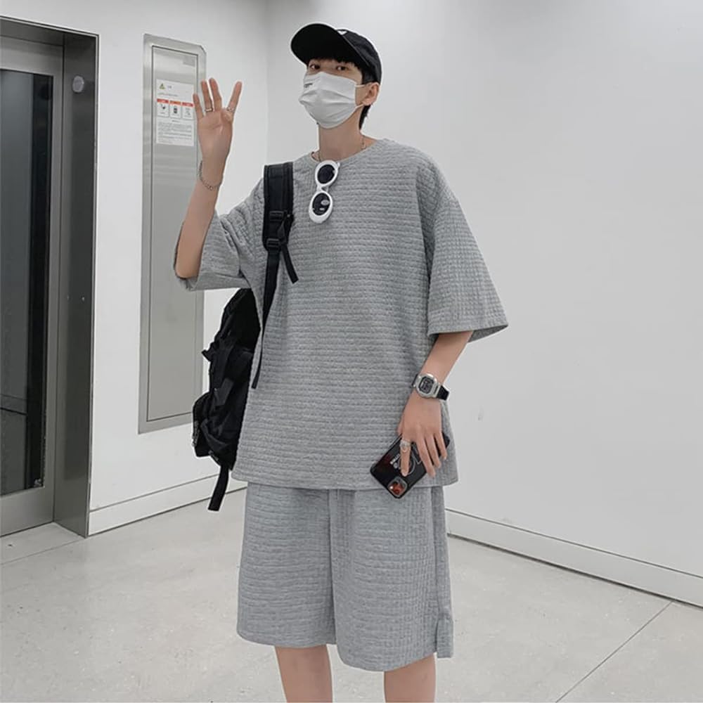 [XINYIJ] Summer Clothes, Top and Bottom Set, Men's Setup, Short Sleeve, Casual T-shirt, Sweatshirt, Top and Bottom Set, Half Pants, Sweatshirt, Sportswear, Loose Loungewear, T-shirt