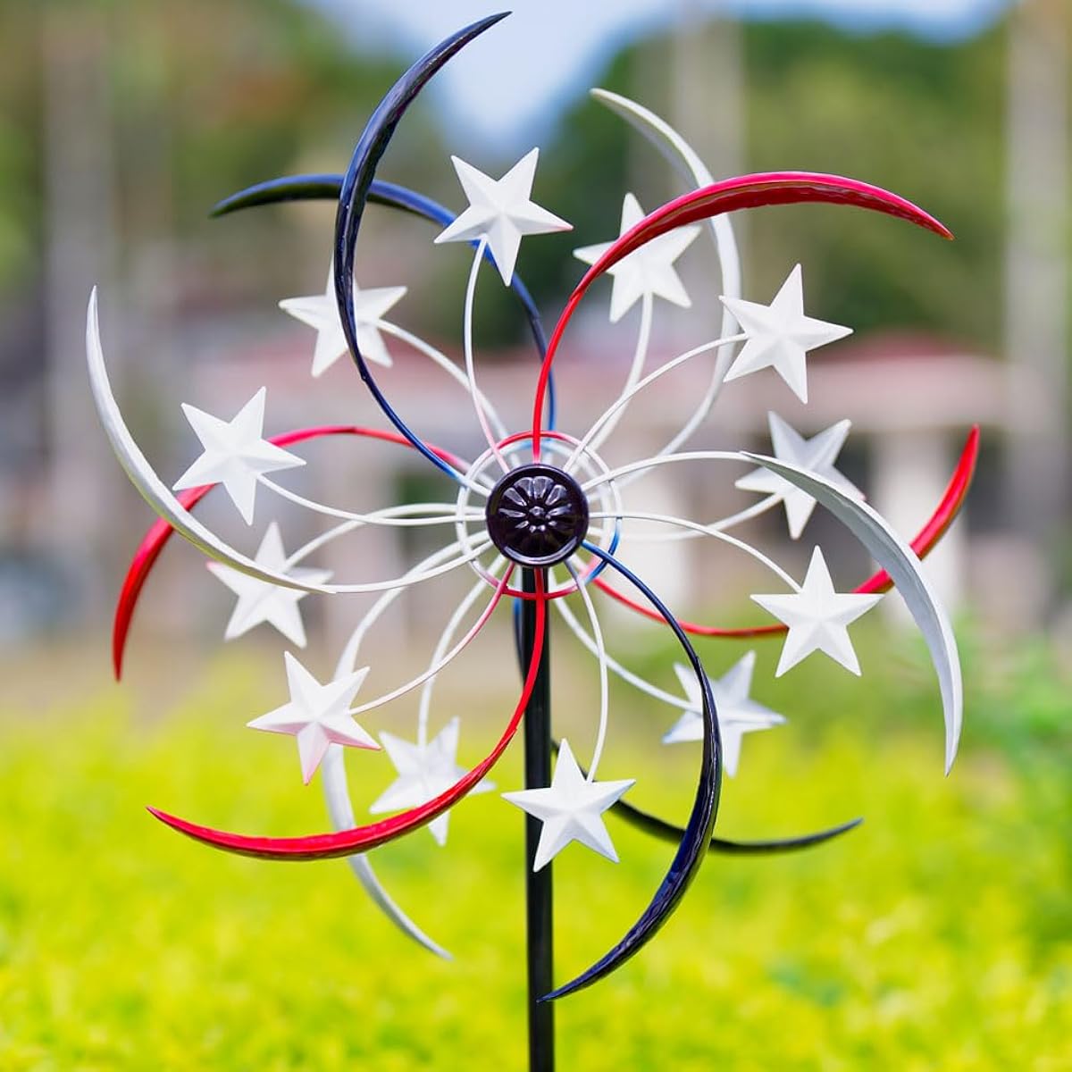 DREAMYSOUL Wind Spinner Outdoor Patriotic Wind Spinner 64" Tall Wind Spinner Outdoor Metal Large Red White Blue for Yard Outdoor Lawn 4th of July Decoration