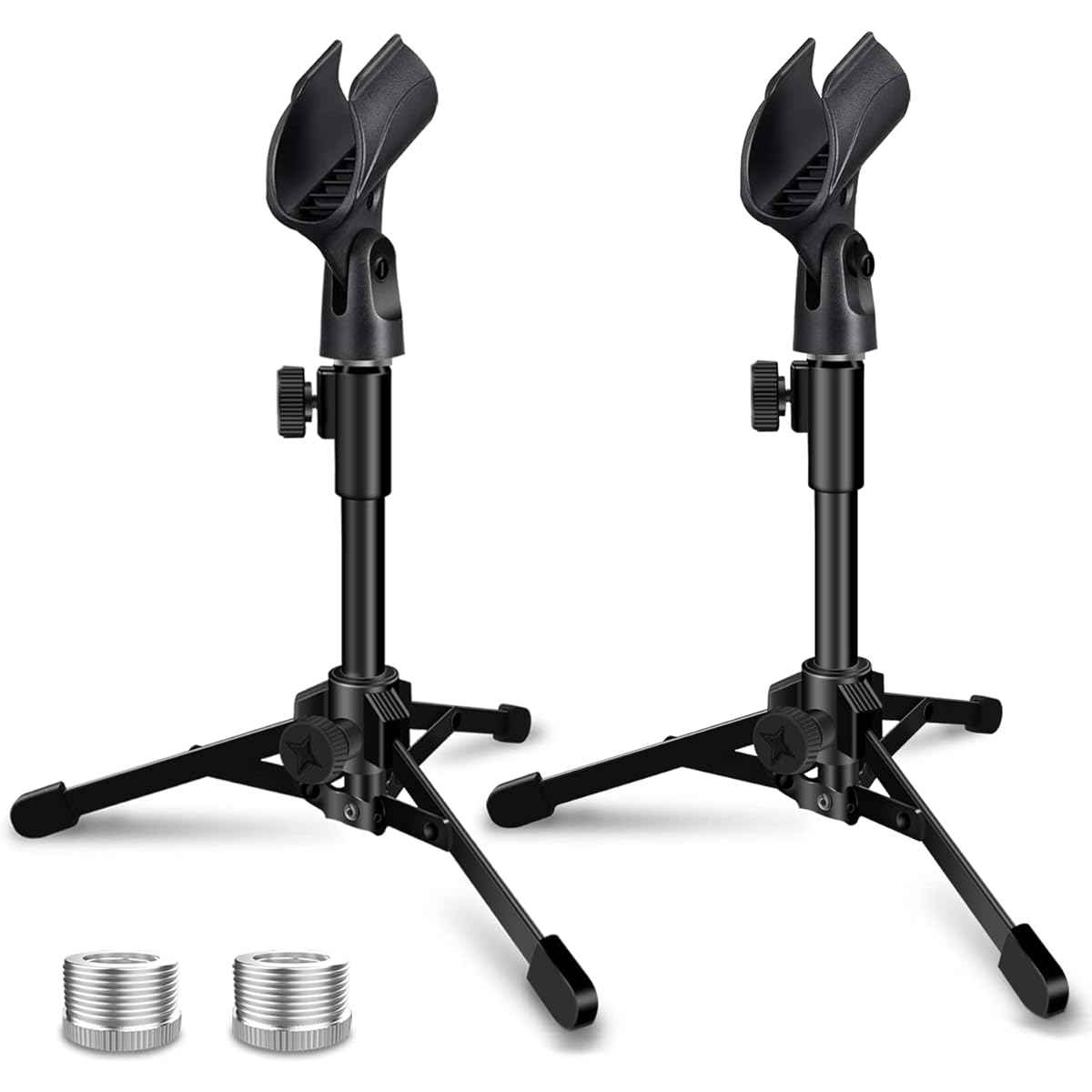 Mictop 2 Pack Desktop Microphone Stand Portable Foldable Tripod with Microphone Clip Holder Adjustable Mic Stand Compatible with Dynamic Microphones like Samsung Q2U Shure SM58 SM57 PGA48 PGA58