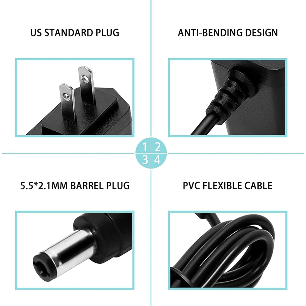 12V 2A AC Power Adapter, AC 100-240V to DC 12 Volt Transformer, 2.1mm X 5.5mm Wall Plug.