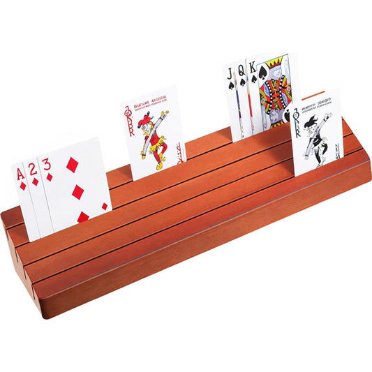Wizikmuk Wooden Playing Cards Holder - Perfect for Kids, Seniors, Adults, Family Gatherings, Canasta, Poker Parties - Long Version: 13.9 Inch 4 Slots