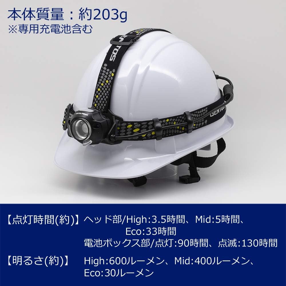 GENTOS LED Headlight Delta Peak [Brightness 400-600 lumens/Practical lighting 3.5-7 hours/Equipped with a non-contact sensor switch/Dustproof/Splashproof] Compliant with ANSI standards