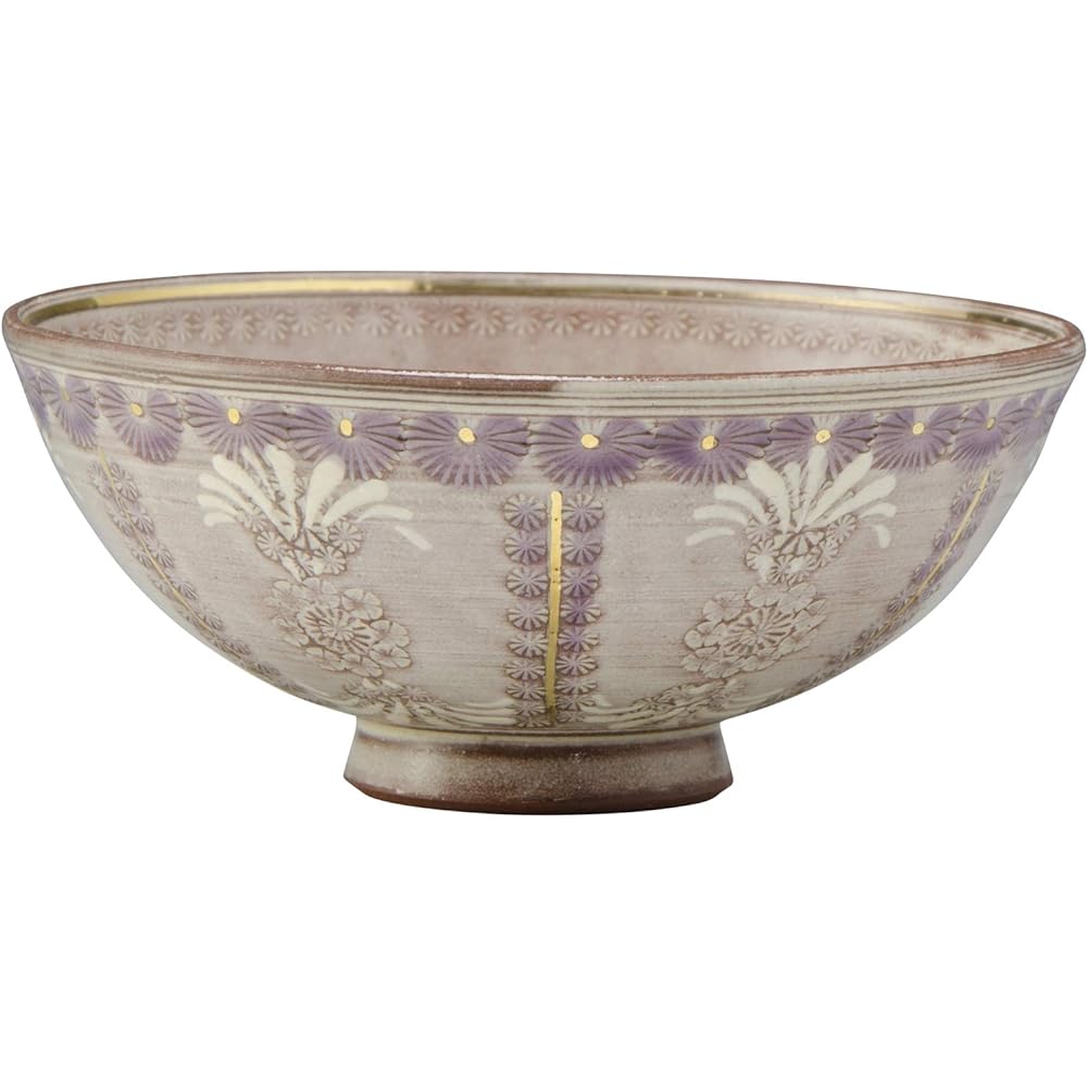 Kyoto ware, Kiyomizu ware, pottery kiln, rice bowl, large purple color pattern LTS432-01