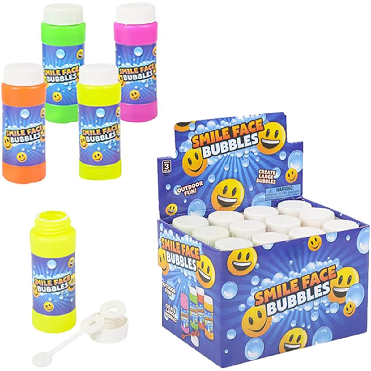 Smile Face Bubble Blow Summer Activities Pool Accessories Party Favors 2oz 12pcs