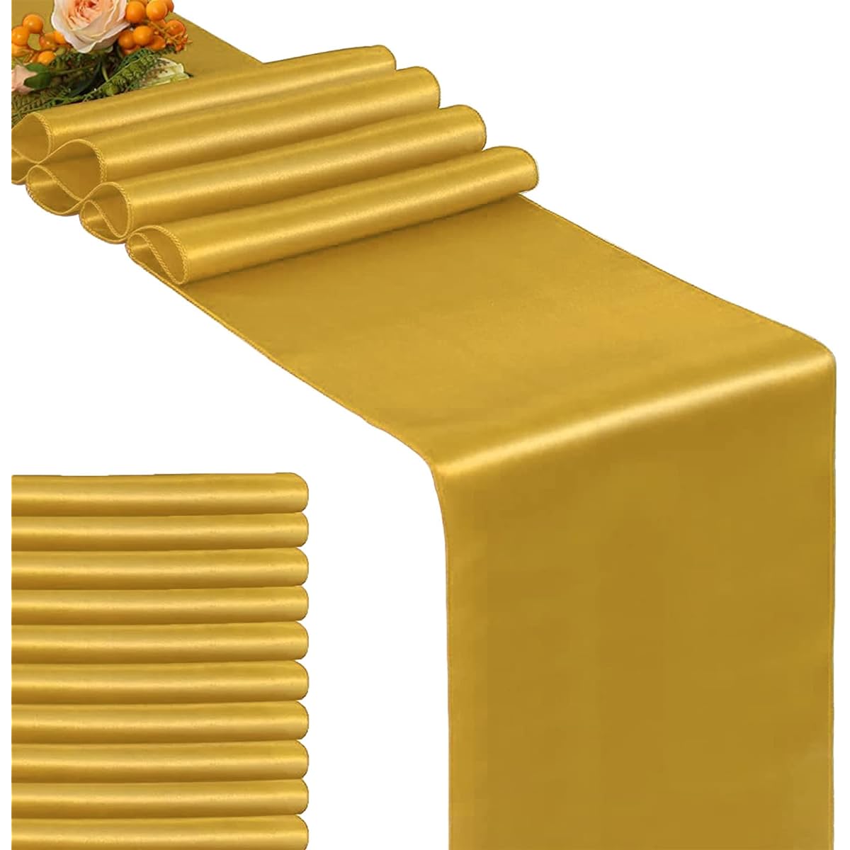 GFCC Satin Table Runner 12 x 108 - Inch, Gold 12 x 108 Inches Satin Runner Gold 180201 10p 12x108 Satin Runner