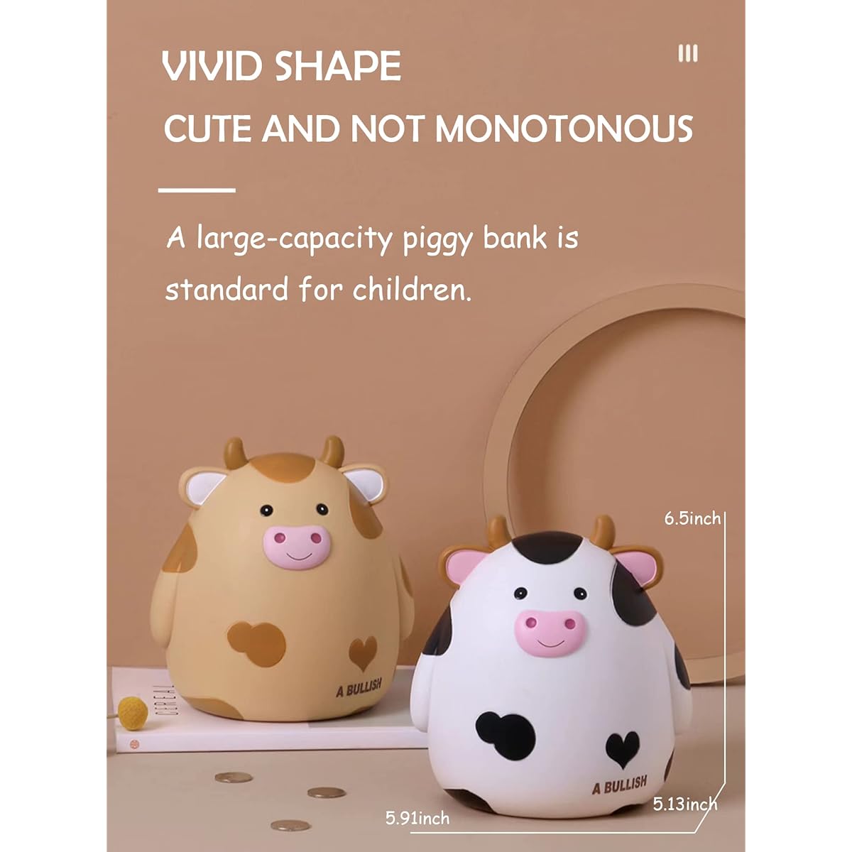 Piggy Bank for Girls, Cow Piggy Bank Toy with Opening, Cute Large Capacity Cow Piggy Bank, Unbreakable Plastic Piggy Bank for Boys Girls Kids Adults Christmas Birthday Gift Home Nursery Decor (White)