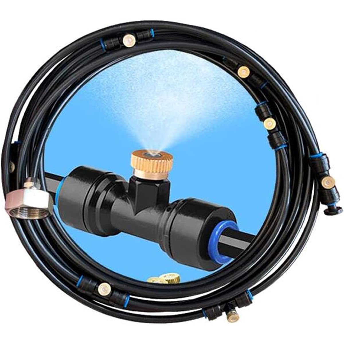 Outdoor Patio Water Mist Cooling System Mister No Air Assistance Required Water Park Pool Cooling and Humidification,black-49FT（15M）