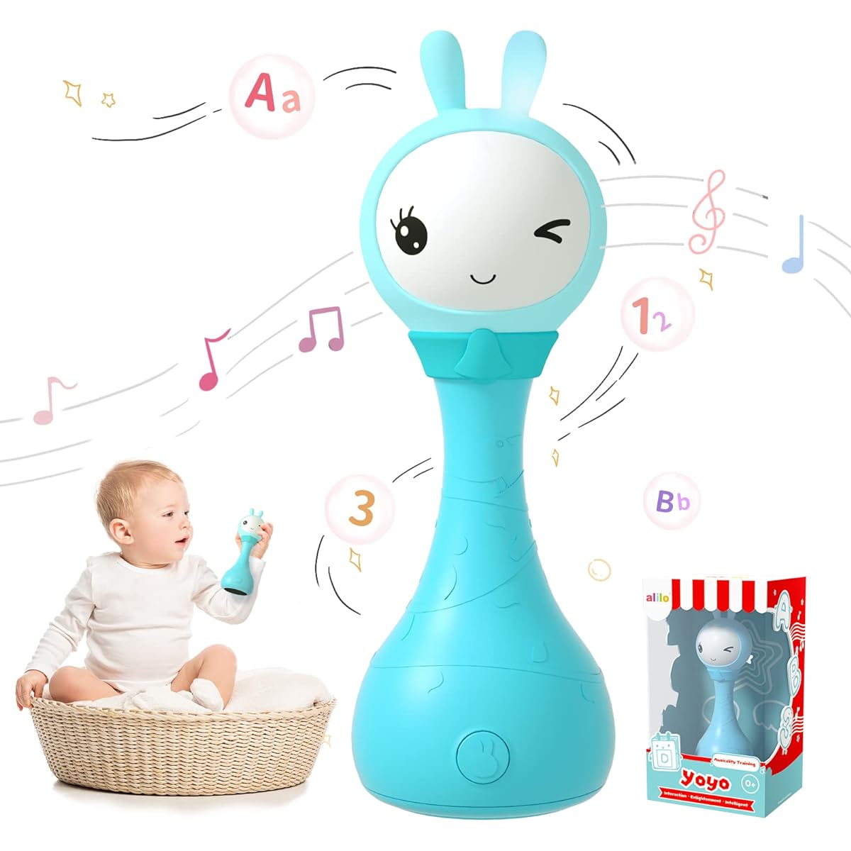 Talking Bunny Toys Repeats What You Say, ABC Learning Toddler Preschool Toys with Numbers Music Learning Baby Toys Smarty Rattle with Song Story Kids Toys 0-6 Years Old Toddler Boys Girls (Blue)
