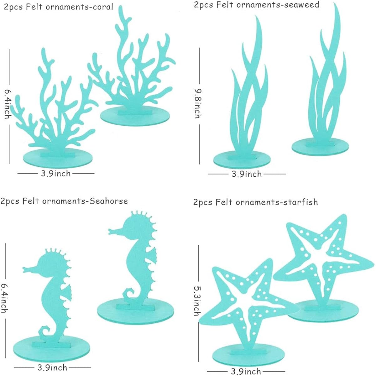 8 Pieces/Pack Green Mermaid Birthday Decorations Felt Table Centerpieces Under the Sea Party Decorations Supplies for Ocean Theme Little Mermaid Birthday Party Baby Shower