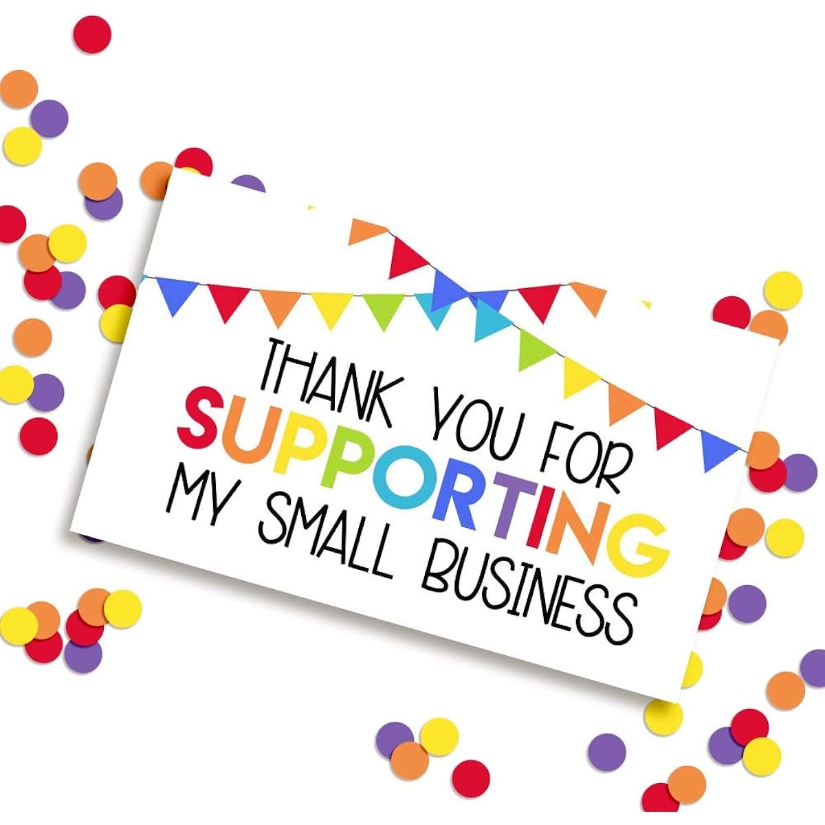 AmandaCreation Fun Rainbow Banner Themed Thank You Customer Appreciation Package for Small Businesses - 100 2" x 3.5" Single Sided Insert Cards