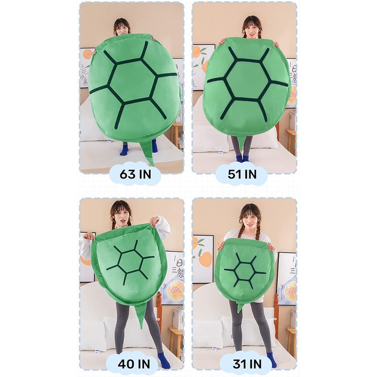 Srutirbo Wearable Turtle Shell Pillow, Soft Turtle Shell Pillow Detachable Extra Large Doll Stuffed Animal Costume Plush Funny Dress Up Creative Gift for Boys/Girls/Adults (31 inch, Green)