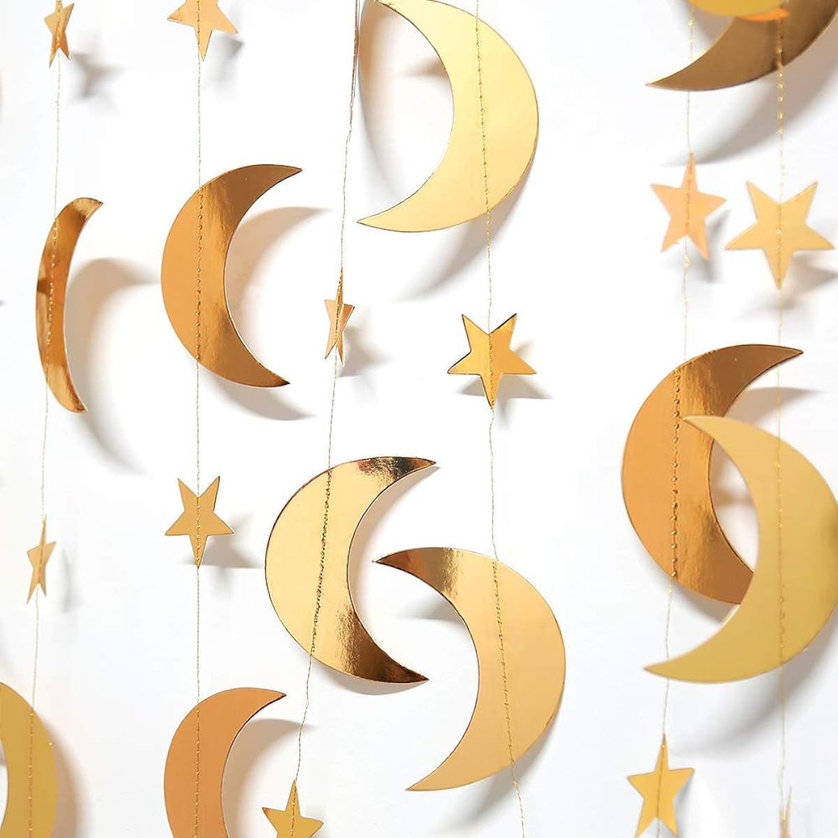 Decor365 Gold Star Moon Garland Hanging Garland Garland Streamer Bunting Banner Decor Wall Ceiling Party Decorations Twinkle Little Star First Birthday Baby Shower Wedding Kids Children Room Nursery Ramadan 52ft*2in