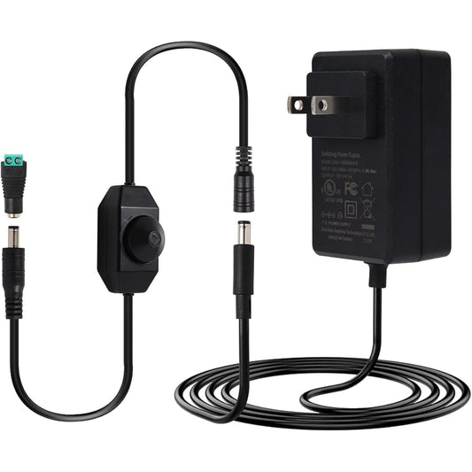 12V 2A LED Power Supply UL Certified - 24W AC to DC Universal Power Adapter with Dimmer Switch - 100~240V 50-60Hz 12 Volt DC Power Converter for LED Strip Light Router Security Camera