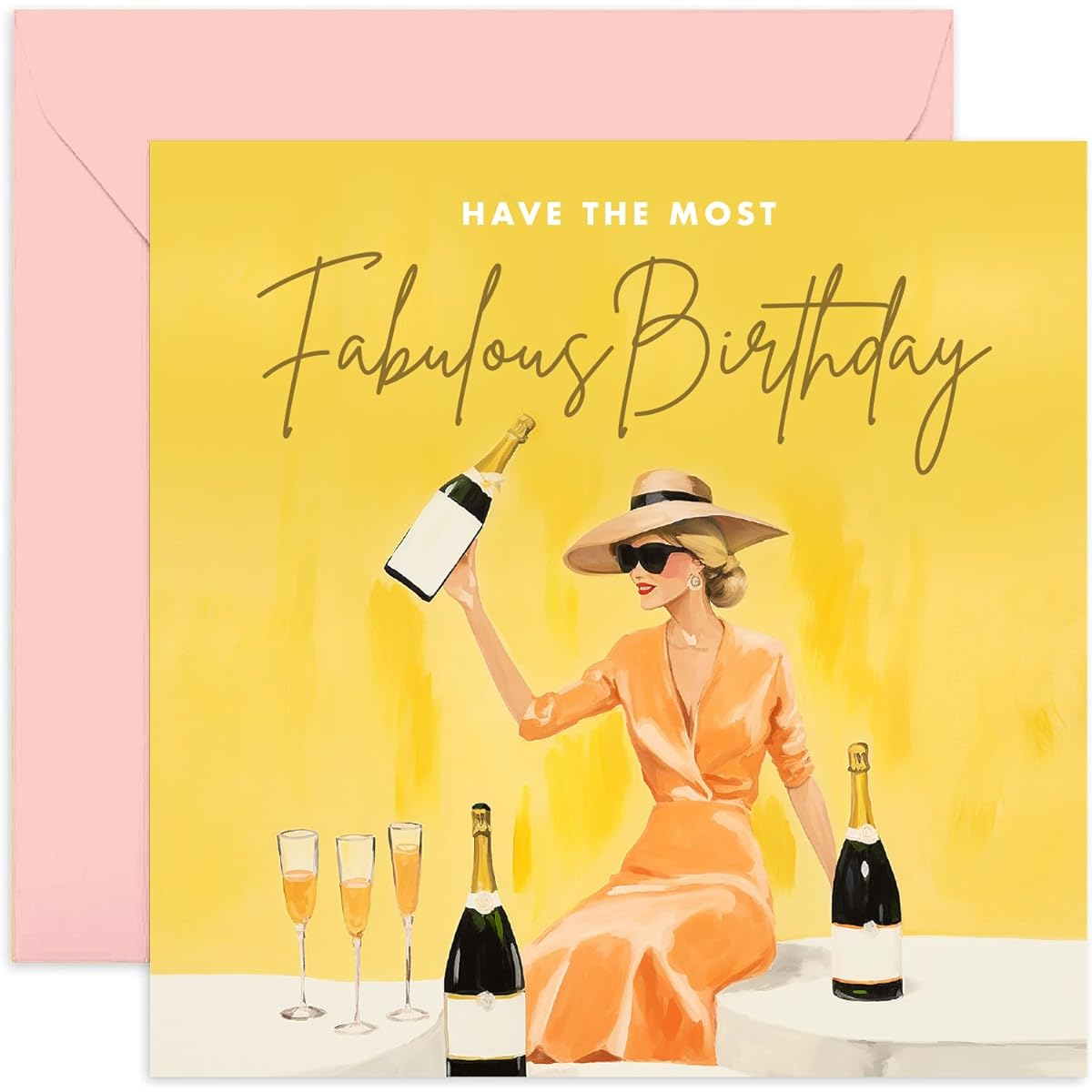 Old English Co. Lovely Women's Birthday Cards - Glamorous Women Champagne Art Birthday Cards for Her - Birthday Cards for Daughter, Friend, Sister, Auntie | Blank with Envelope