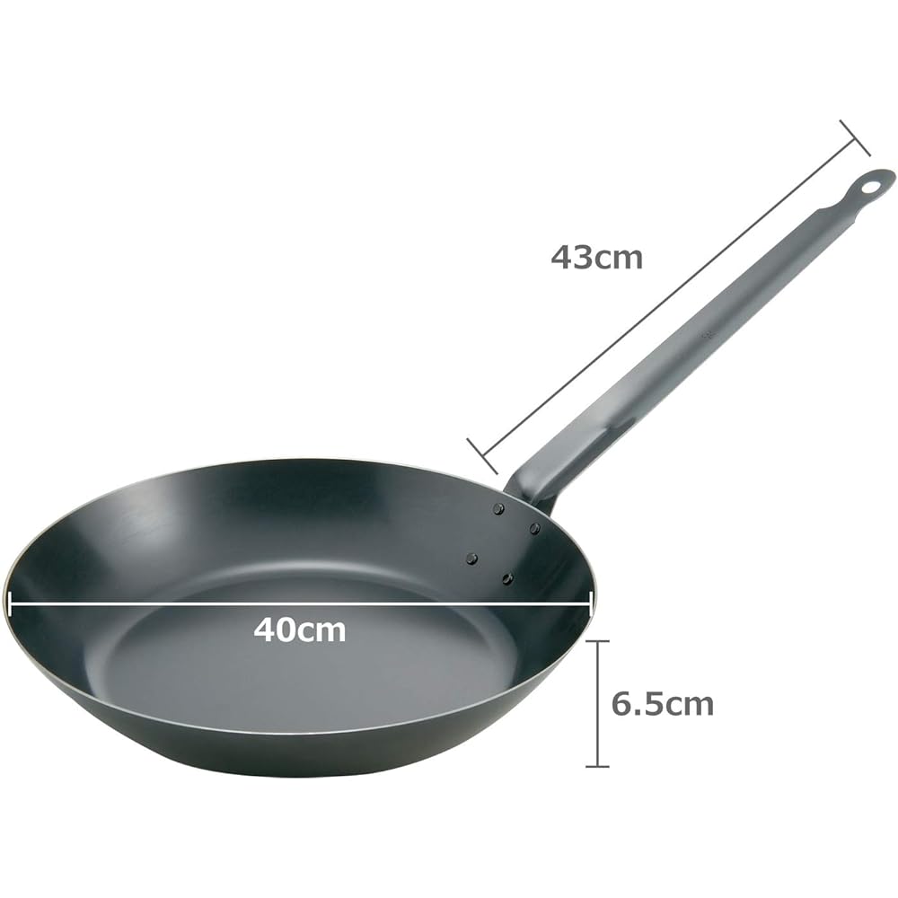 Emtate Rimatsu Iron Thick Plate Frying Pan, Blue Temper, 40cm, IH Compatible, Plate Thickness: 1.6mm, Made in Japan