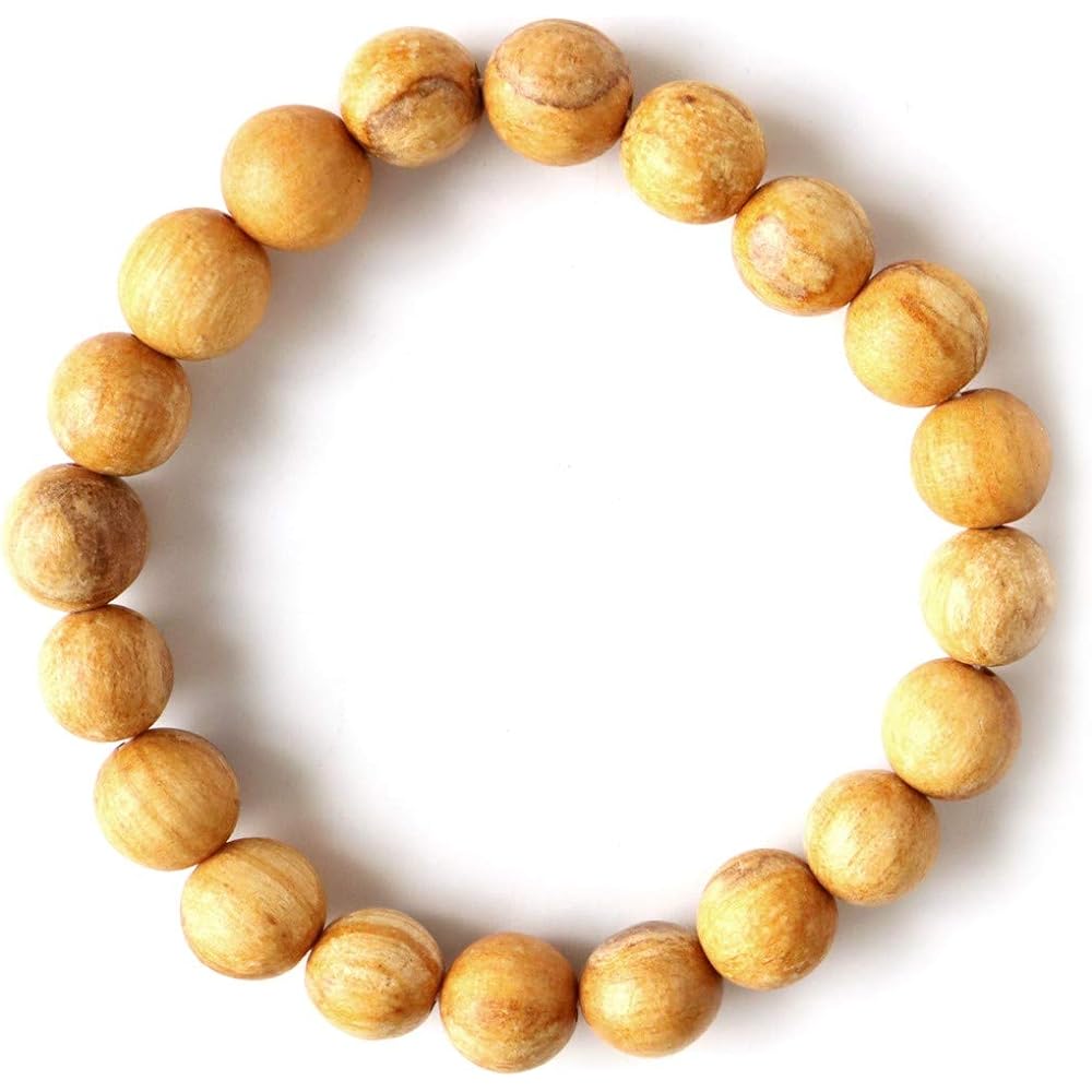 [GOLD STONE] Palo Santo Bracelet 10mm Peruvian Sacred Tree Holy Wood Wooden Prayer Beads Fragrant Wood