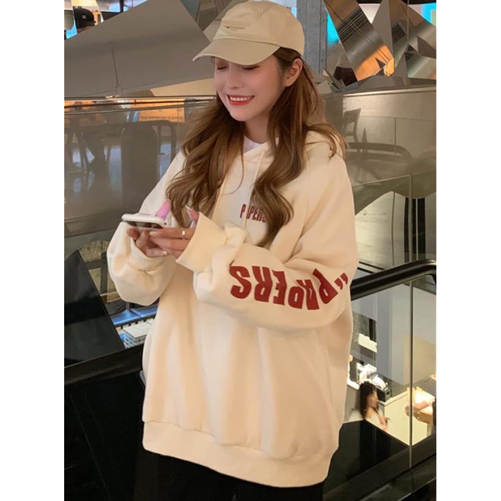 [MMTYRM] Women's Hoodie, Loose, Sweatshirt, Hoodie, Long Sleeve, Korean Sweatshirt, Hoodie, Oversized Hoodie, Hooded, Casual Top, Stylish, Thin, Autumn, Winter, Parka