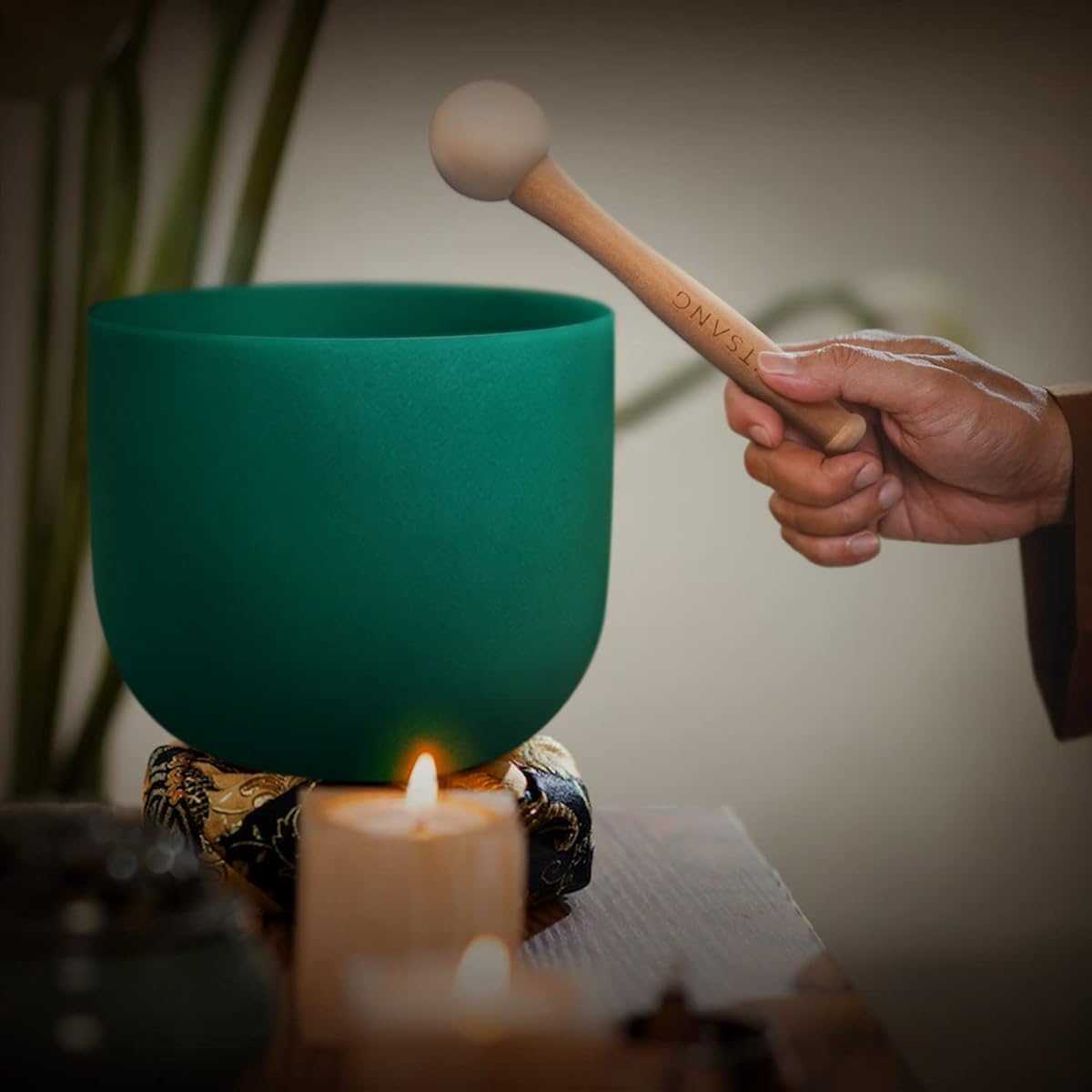 SITSANG Green F Note Heart Chakra Crystal Singing Bowl 8 Inch Singing Bowl Carry Case Bag with Rubber Mallet and Suede Striker