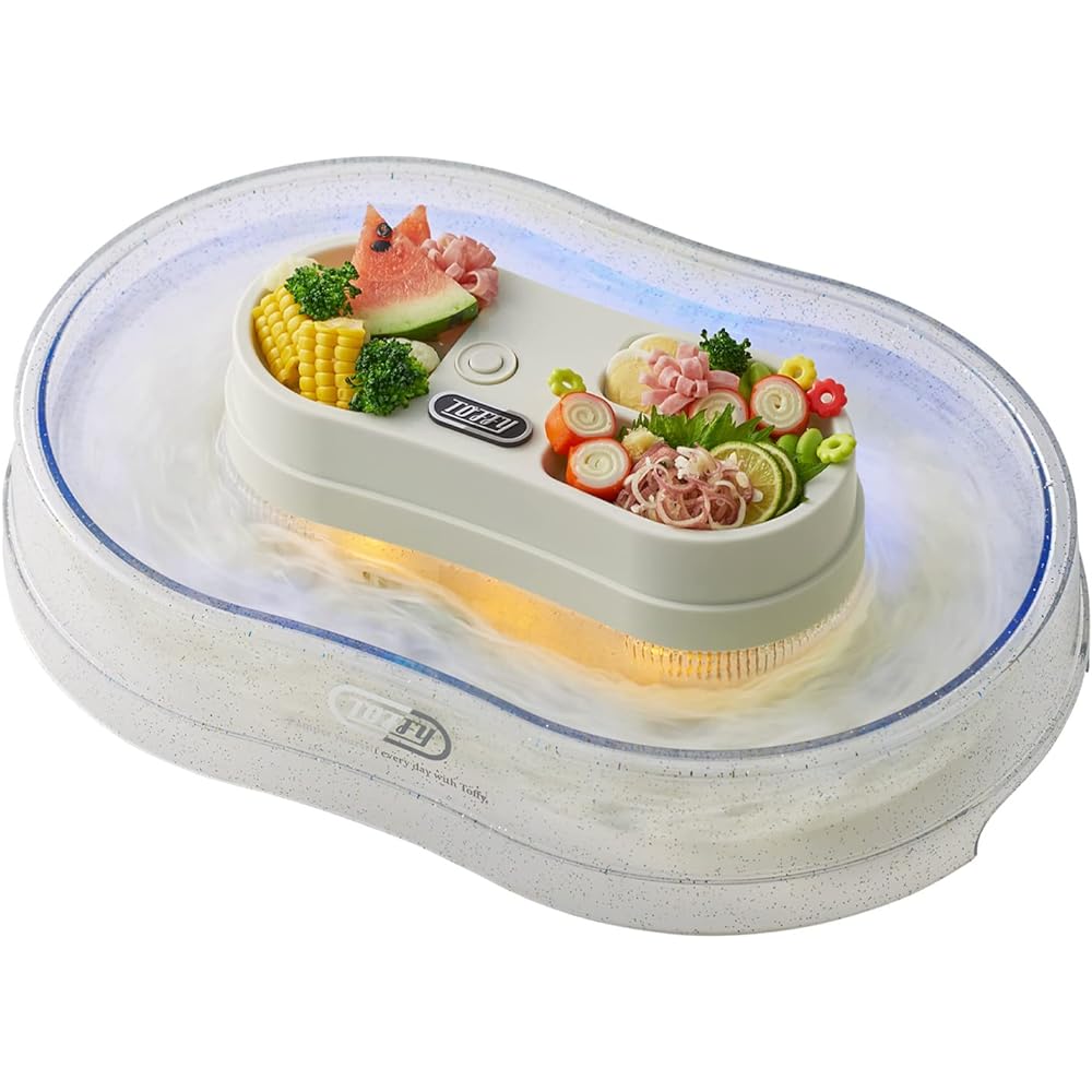 [Toffy] Sparkling Nagashi Somen Maker K-NS3 (Ash White) with LED Light, Dry Battery, Condiment Cover, Cute, Outdoor, Camping, BBQ, Built-in Ice Case K-NS3-AW