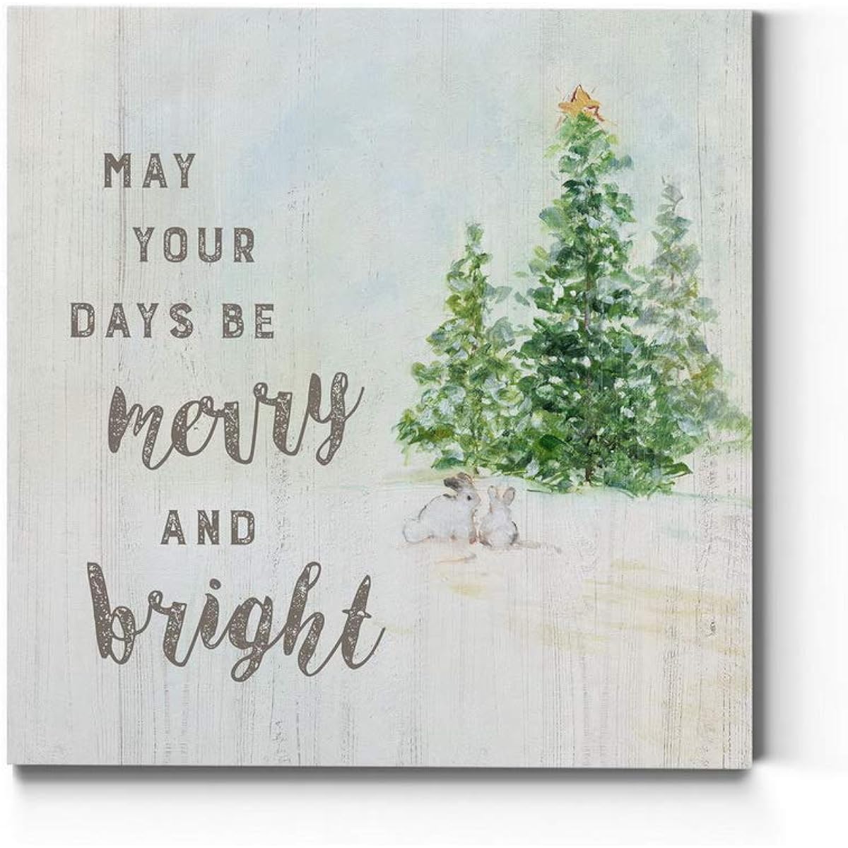 Renditions Gallery Merry & Bright Wall Art, Charming Christmas & Winter Artwork, Festive Faux Wood Design, Premium Gallery Wrapped Canvas Decor, Ready to Hang, 32" H x 32" W Made in the USA