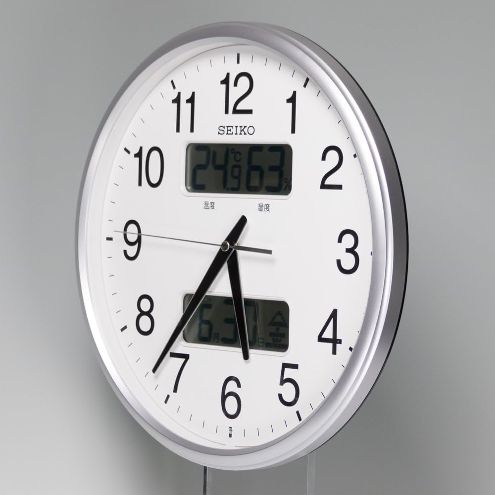 Seiko Clock Seiko Clock Wall Clock Radio Analog Calendar Temperature Humidity Display Silver Metallic KX235S