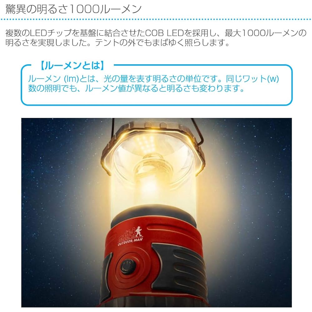 OUTDOOR MAN 1000 Lumens Lantern Red KOLT-003R | BBQ Outdoor Glamping Lantern 4 Modes | Illuminates the area with dazzling light