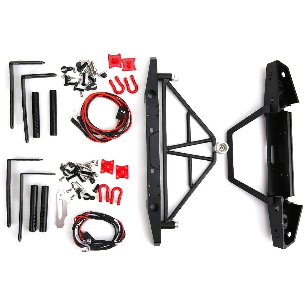 RC Car Front RC Rear Bumper RC Car Front Rear Bumper with Light Metal with Spare Tire Frame Easy to Install Fit for Axial SCX10 90046 1/10 RC Car