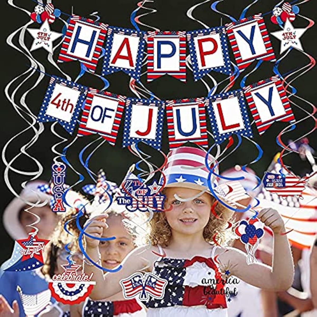 18pcs 4/4 4th of July Decorations Set Red White Blue Paper Banners American Flag Pennants Hanging Swirls Party Decoration Supplies