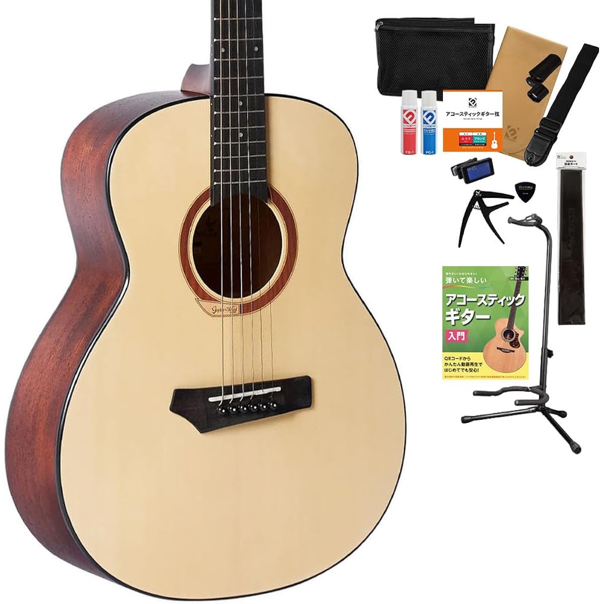 Gopher Wood Guitars i110s Acoustic Guitar 15-piece Select Set with Textbook and Maintenance Supplies Beginner Set Mini Guitar GS Mini Size Gopher Wood Guitars