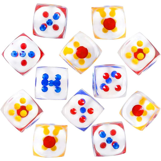 ArtCreativity 6 Sided Clear Dice Set of 12 Extra Large 1" Clear Dice Colored Dots Fun 6 Sided Game Dice for Farkle 10,0000 Cho-Han and Other Dice Games