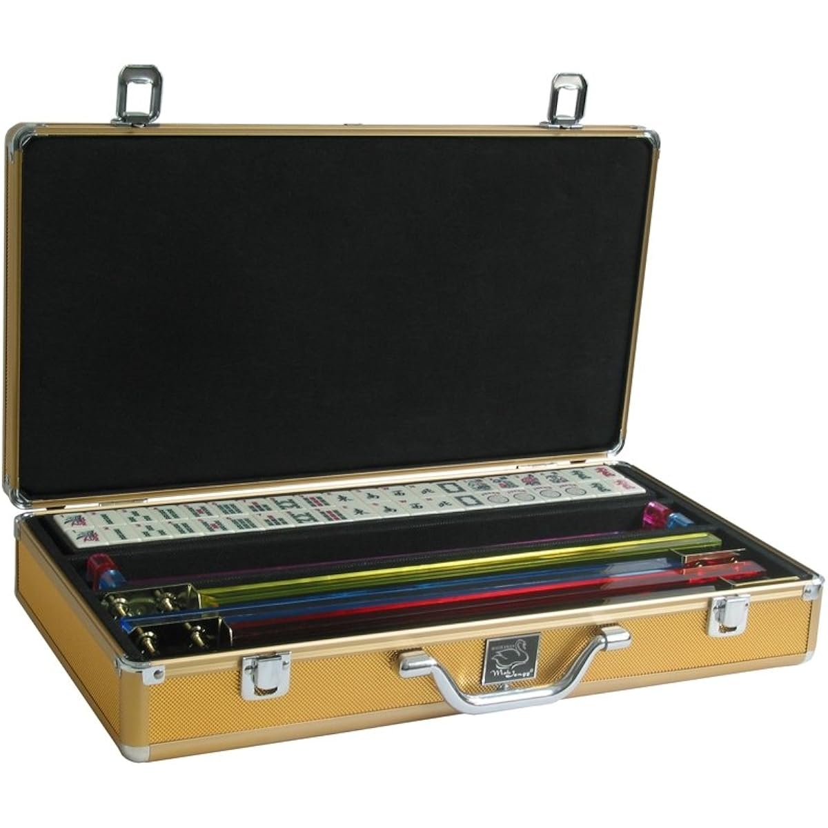 White Swan Mah Jongg (TM) - Ivory Tiles - Pusher Arms - Aluminum Case - Gold