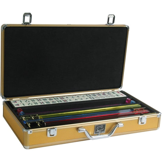 White Swan Mah Jongg (TM) - Ivory Tiles - Pusher Arms - Aluminum Case - Gold