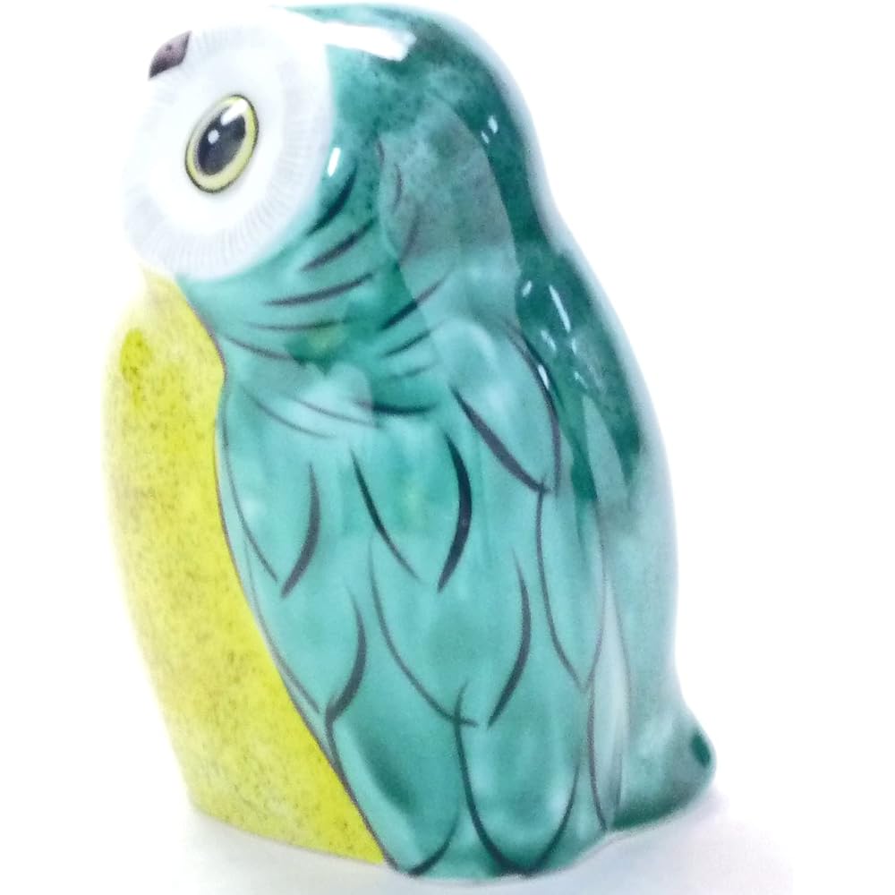 Kutani ware moon-gazing owl green color 4 dimensions endorsement