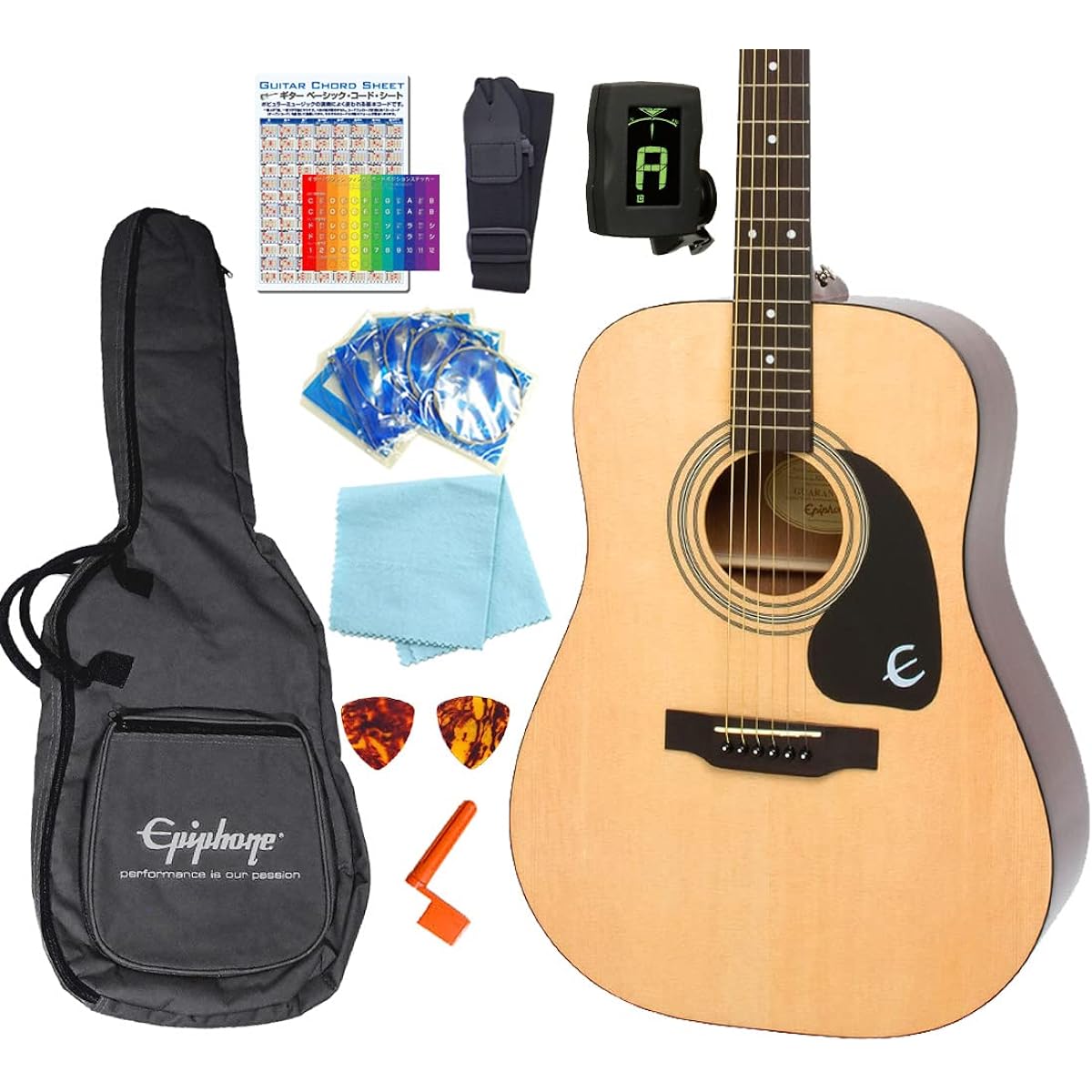 Epiphone Songmaker DR-100 Acoustic Guitar for Beginners, 10-piece Set, NA [98765]