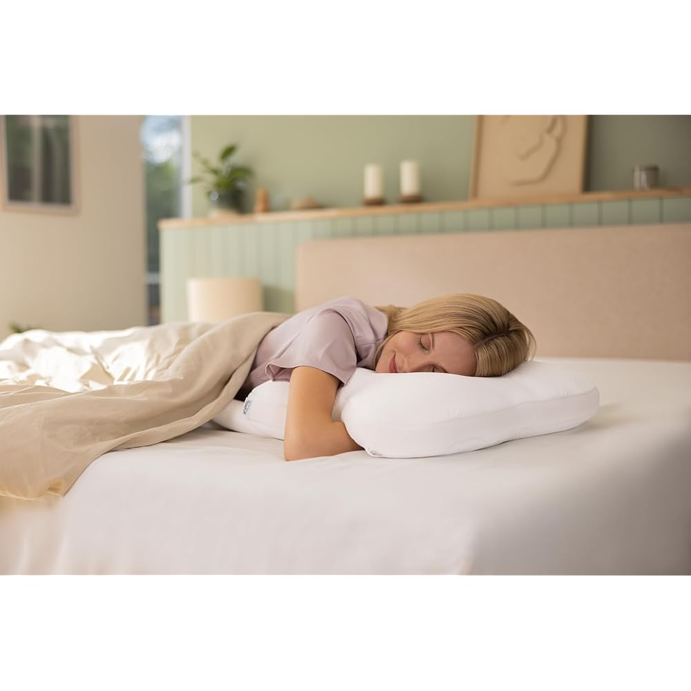 Tempur Pillow, Onbrushio Pillow, White, For sleeping on your stomach, Breathable, Less strain on your neck and back, Can be placed on your back/sideways, Width 60 x Depth 50 cm, Straight neck, Stiff shoulders, Stiff shoulder cover, Washable, Bacterial an