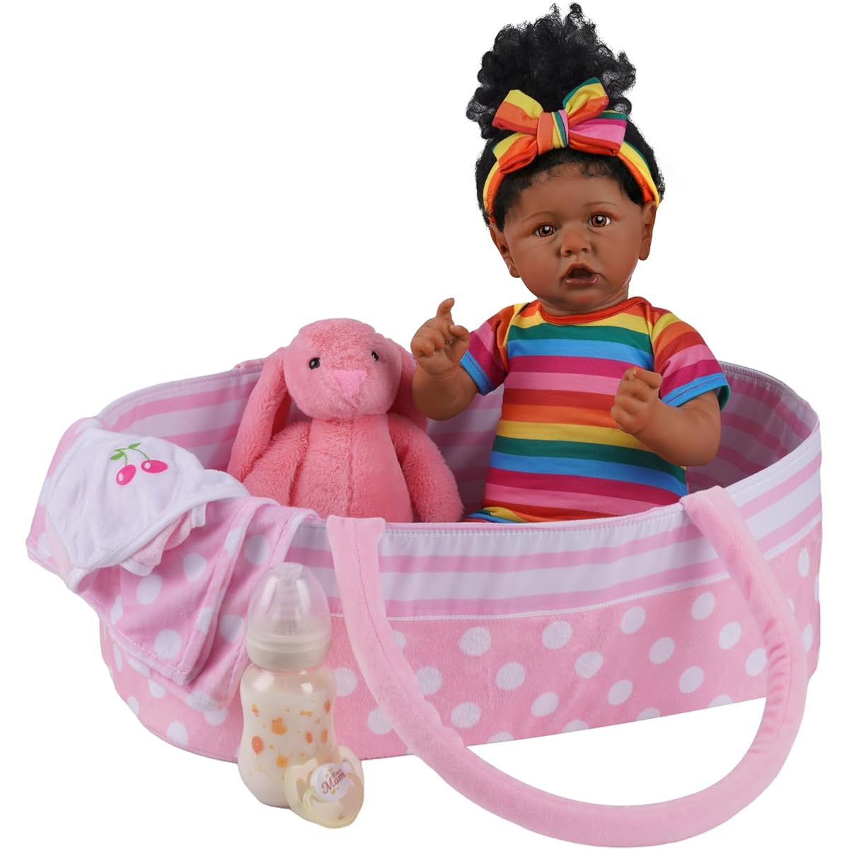JIZHI Reborn Baby Doll Lifelike Soft Body African American Realistic Newborn Baby Girl Doll 22inch Best Birthday Gift Set Toy Accessories Gift for 3 Year Old Kids