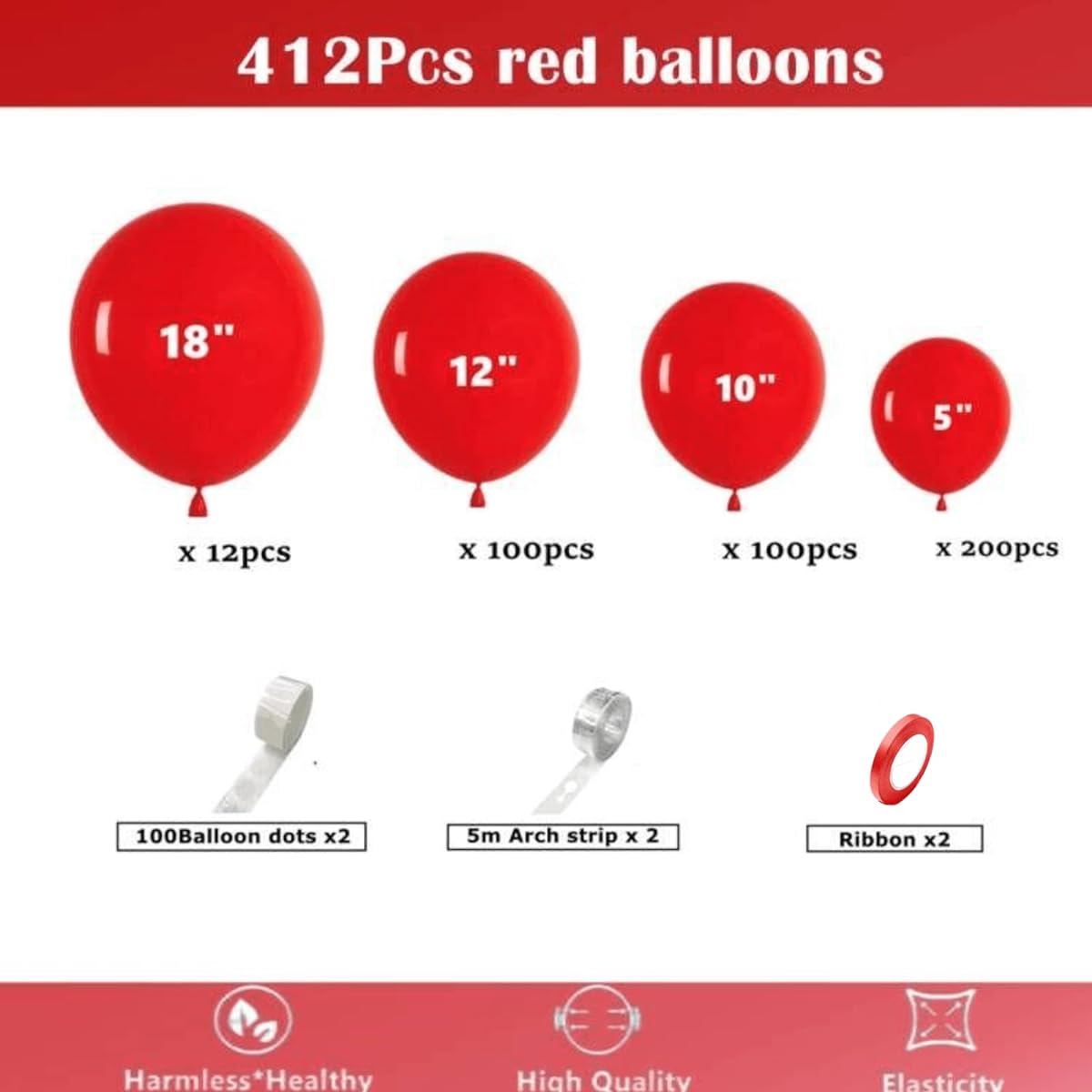412pcs Red Balloons 18 12 10 5 inch Red Balloon Garland Arch Kit Different Size Matte Latex Balloons for Baby Shower Birthday Wedding Party Decorations