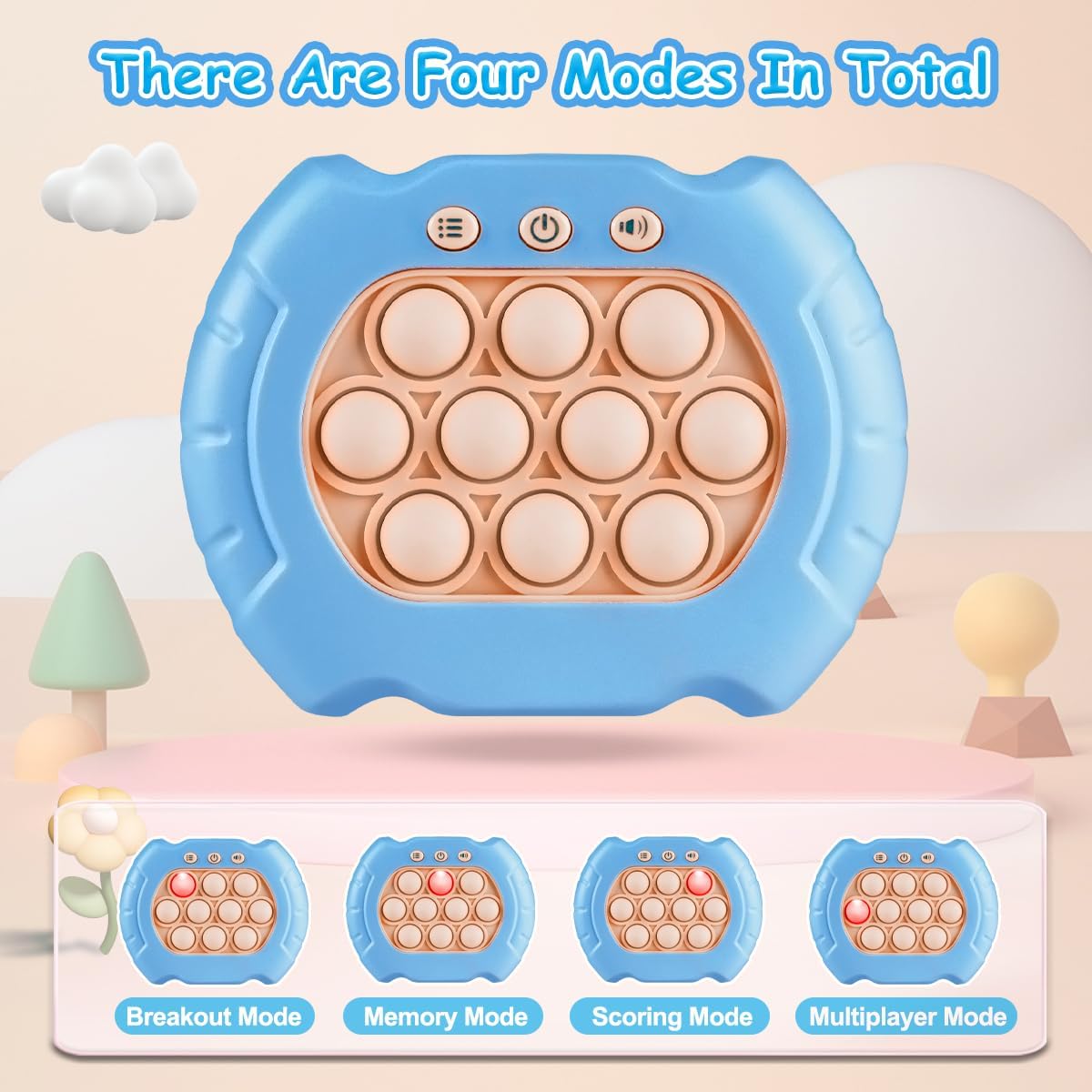 Rapid Push Puzzle Game Handheld Game for Kids 3-12 4 Modes Pop Quick Push Game Fidget Light Up Squeeze Sensory Toy Stress Relief Party Favorite Puzzle Game for Kids Teens Adults (Blue)