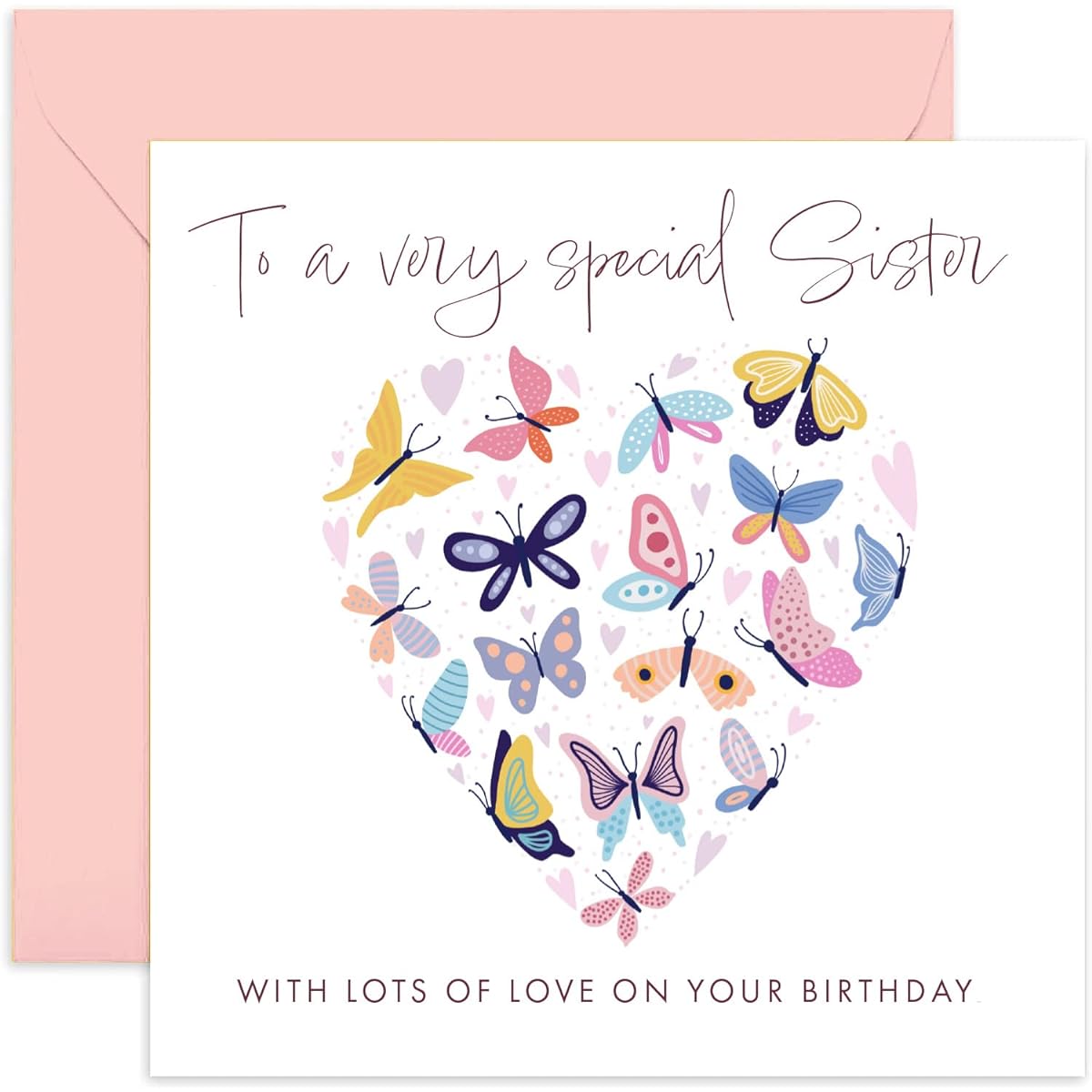 Old English Co. Butterfly Heart Special Sister Birthday Card - 30, 40, 50 Year Old Sister Adult Women Birthday Card Brother | Birthday Card for Women | Blank Inside & Envelope Included