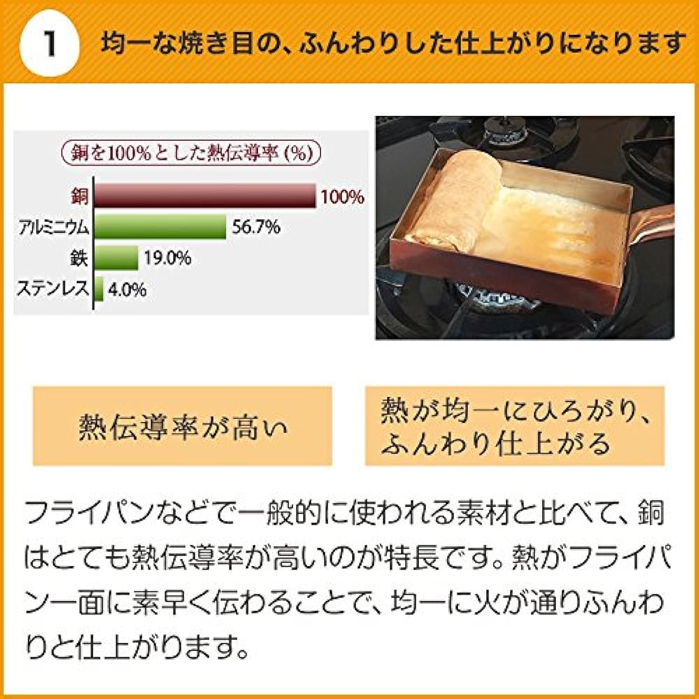 Asakusa Copper Silver Copperware Store Pure copper Tamagoyaki pot Small (13.5cm x 16.5cm) Tamagoyaki pot made by Mr. Hoshino with 40 years of experience as a craftsman